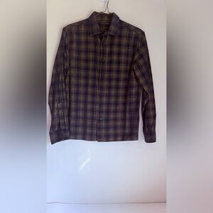 Banana Republic Men’s Slim Fit Untucked  Olive and Navy Plaid Corduroy Shirt